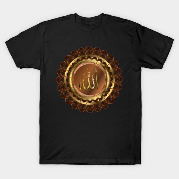 Islamic Name of God Lotus - Copper T-Shirt by geodesyn